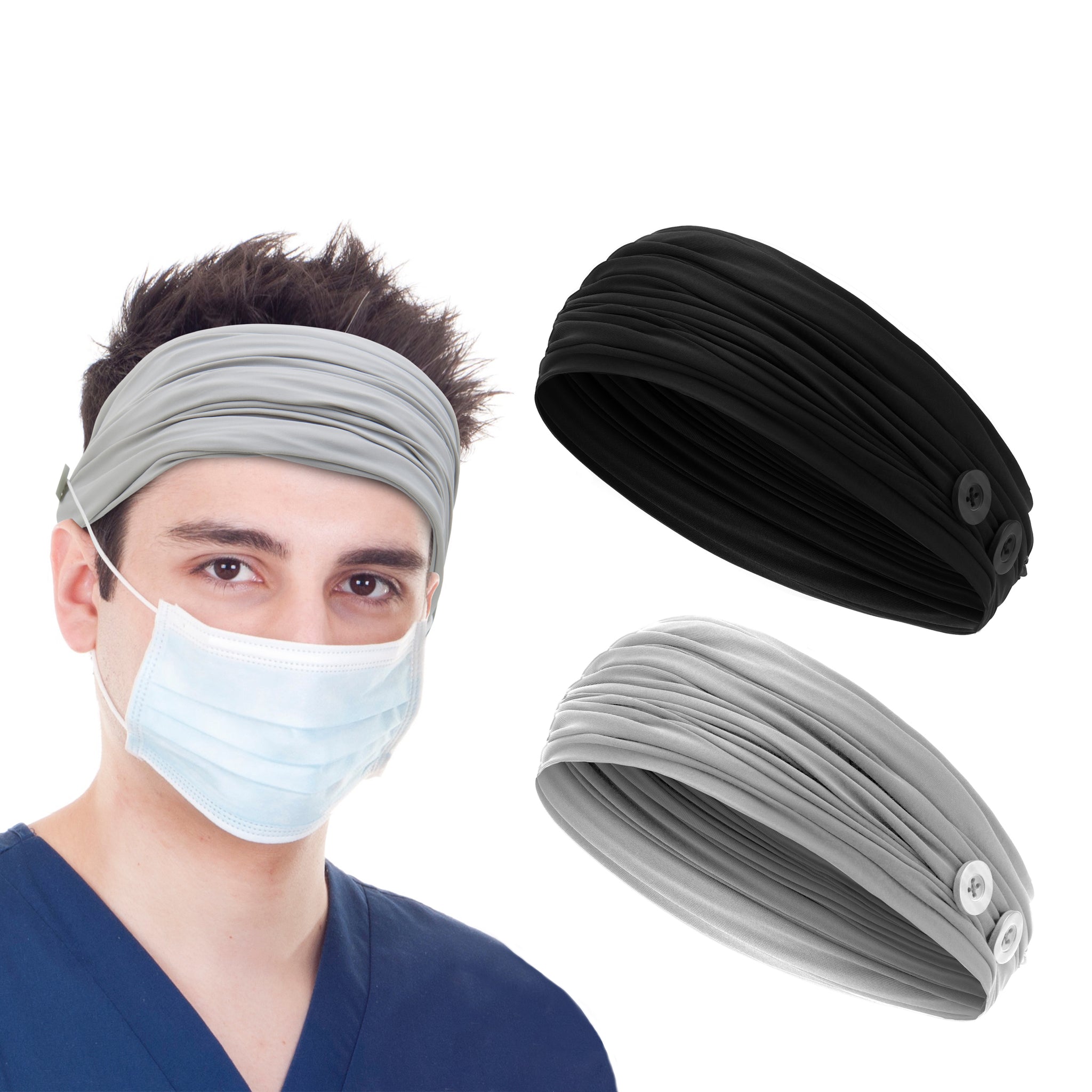 2 Pack Wide Headbands with Mask Button Holder Ear Pain Relief